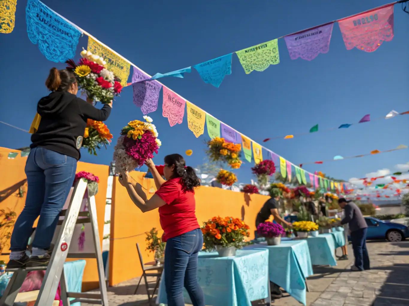 An image of volunteers setting up for a DYNAMIC EVENTS event, highlighting the collaborative effort and community spirit behind the organization's activities.